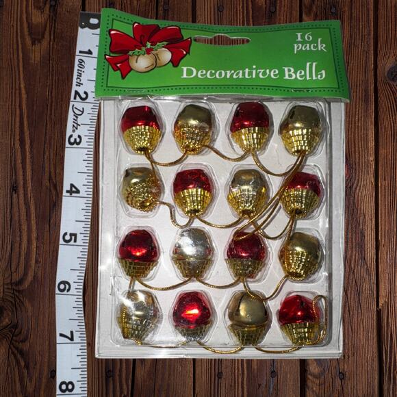 Vintage Decorative Christmas Bells 16 Pack – Red & Gold Craft Ornaments - Picture 4 of 5